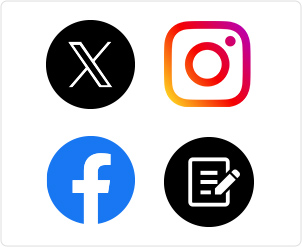 アイコン一覧：エックス（旧ツイッター）、インスタグラム、フェイスブックブログのアイコン