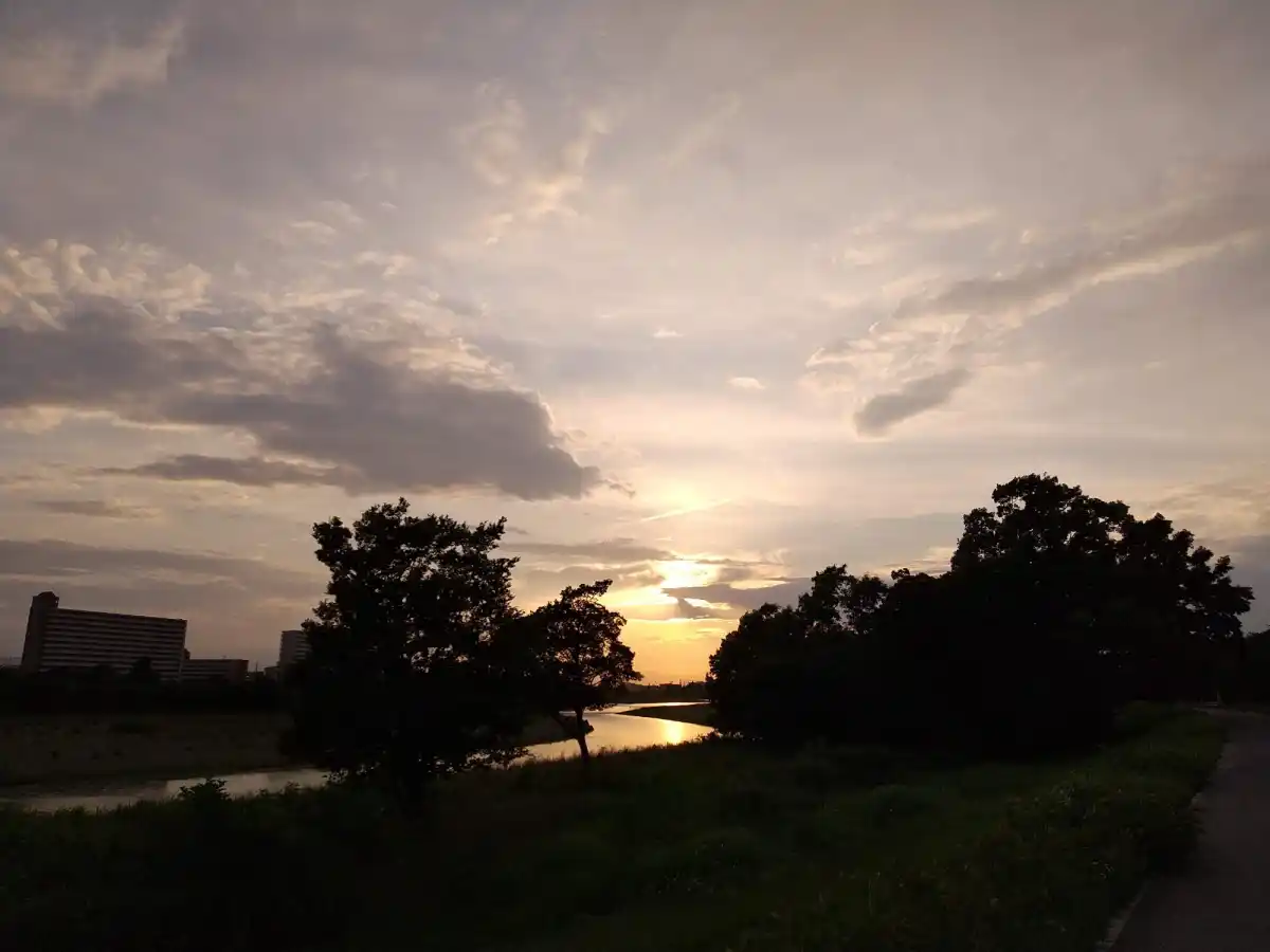 多摩川の夕景スポットの写真